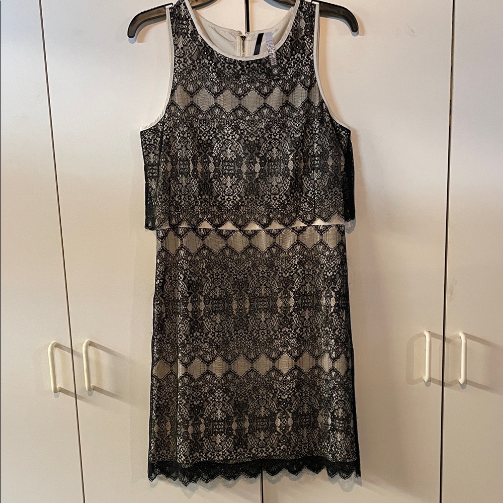Kenzie  Smart Black and beige Lace Mini Dress